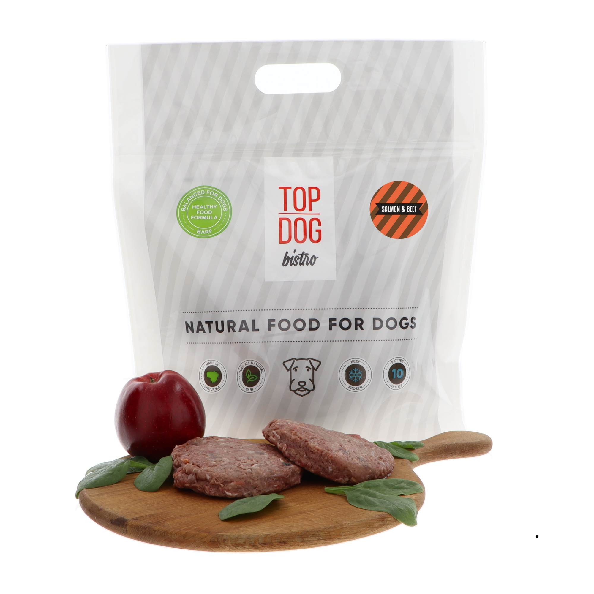 TOP DOG Bistro SALMON and BEEF žalias BARF pašaras šunims